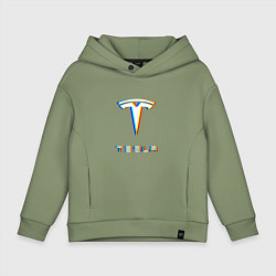 Толстовка оверсайз детская TESLA MOTORS GLITCH ТЕСЛА, цвет: авокадо