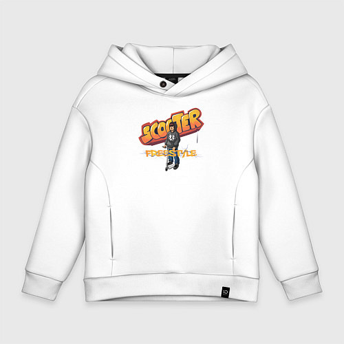 Детское худи оверсайз Трюковый самокат граффити / Белый – фото 1