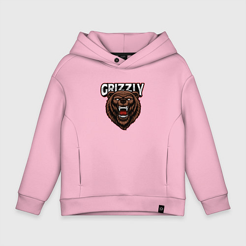 Детское худи оверсайз Медведь Grizzly / Светло-розовый – фото 1