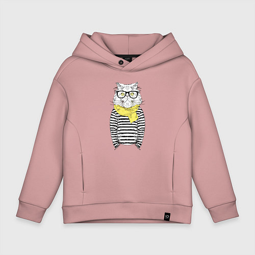 Детское худи оверсайз Hipster Cat / Пыльно-розовый – фото 1