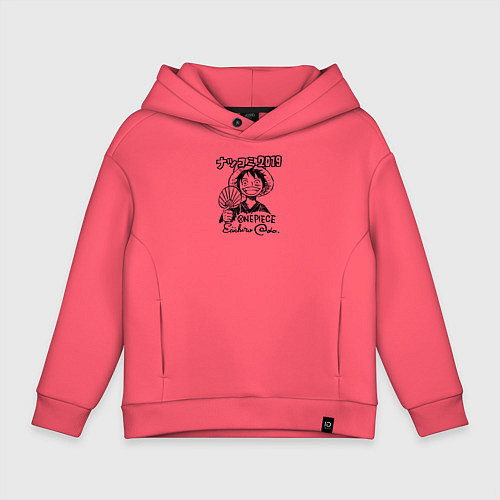 Детское худи оверсайз Улыбка Луффи с веером One Piece / Коралловый – фото 1