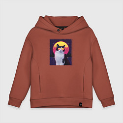 Толстовка оверсайз детская Synthwave cat, цвет: кирпичный
