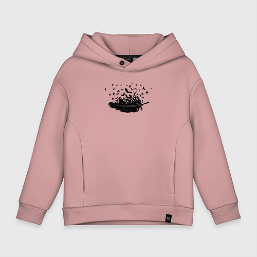 Детское худи оверсайз Перо и птицы / Пыльно-розовый – фото 1