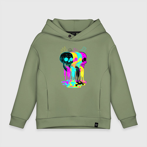 Детское худи оверсайз 4 ЧЕРЕПА SKULLS NEON / Авокадо – фото 1