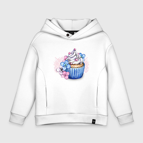 Детское худи оверсайз Cupcake Десерт с цветами / Белый – фото 1