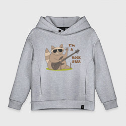Детское худи оверсайз Енот в очках и с бас-гитарой