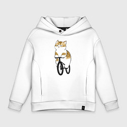 Толстовка оверсайз детская Котик на велосипеде, цвет: белый