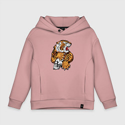 Толстовка оверсайз детская Tiger Skull, цвет: пыльно-розовый