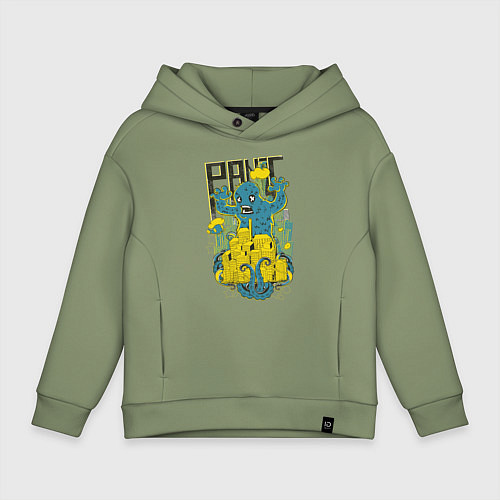 Детское худи оверсайз Монстр захватывает город / Авокадо – фото 1