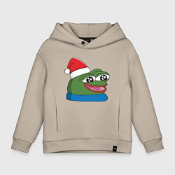 Толстовка оверсайз детская Pepe, pepe happy, Пепе хеппи, pepe happy new year, цвет: миндальный