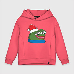 Толстовка оверсайз детская Pepe, pepe happy, Пепе хеппи, pepe happy new year, цвет: коралловый