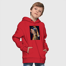 Толстовка оверсайз детская Ян Вермеер, Девушка с жемчужной сережкой, цвет: красный — фото 2