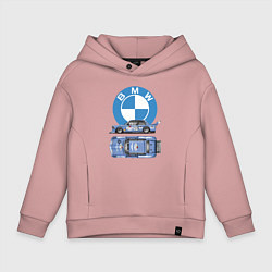 Толстовка оверсайз детская BMW Motorsport Retro, Germany, цвет: пыльно-розовый