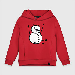 Толстовка оверсайз детская Снеговик в дудл-стиле, цвет: красный