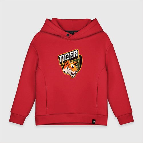 Детское худи оверсайз Тигр Tiger логотип / Красный – фото 1