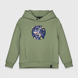 Толстовка оверсайз детская Космонавт верхом на акуле, цвет: авокадо