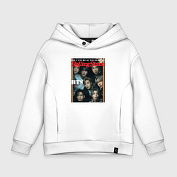 Толстовка оверсайз детская BTS БТС на обложке журнала, цвет: белый