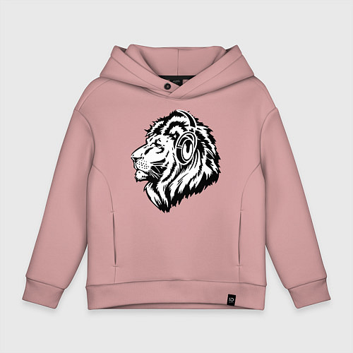 Детское худи оверсайз Лев в наушниках / Пыльно-розовый – фото 1