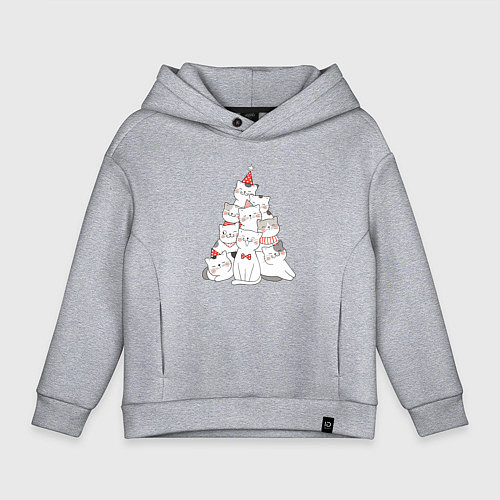 Детское худи оверсайз НОВОГОДНЯЯ ЕЛКА ИЗ КОТОВ / Меланж – фото 1