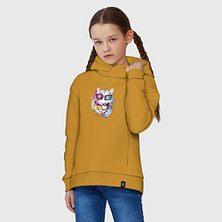 Толстовка оверсайз детская Голова тигра эмоциональная с цветами и в рубашке в, цвет: горчичный — фото 2