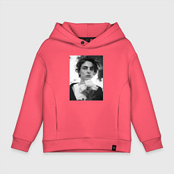 Толстовка оверсайз детская Timothee Chalamet с розами, цвет: коралловый