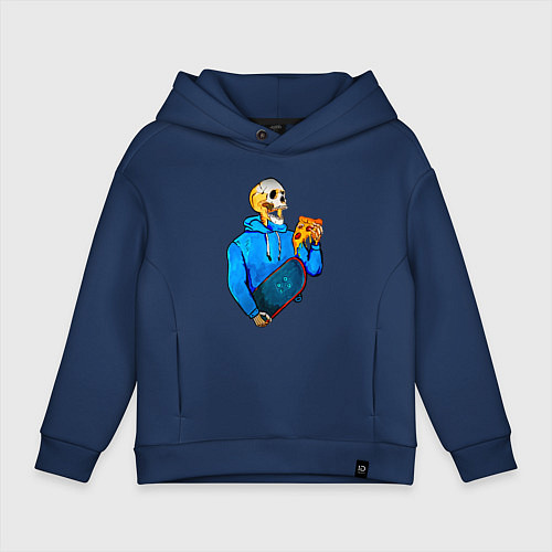 Детское худи оверсайз Крутой Скилет АРТ / Тёмно-синий – фото 1