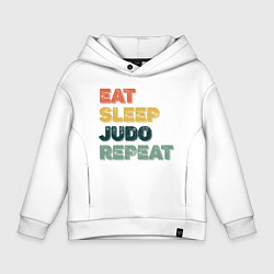 Толстовка оверсайз детская Eat Sleep Judo, цвет: белый