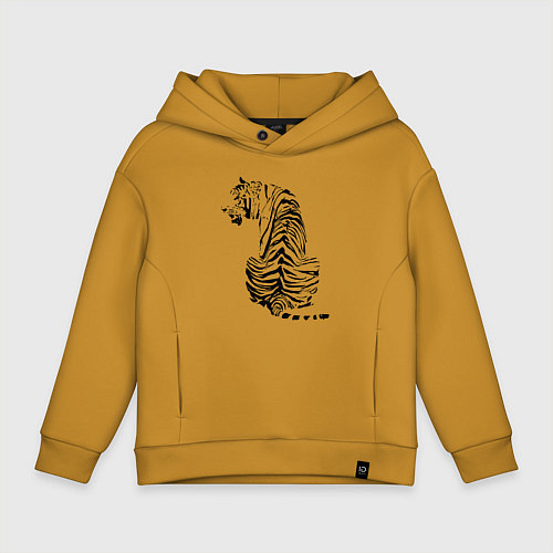 Детское худи оверсайз Тигр со спины / Горчичный – фото 1