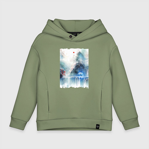 Детское худи оверсайз Изумительный японский пейзаж / Авокадо – фото 1