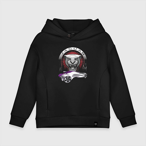 Детское худи оверсайз Ягуар показывает свой норов! / Черный – фото 1
