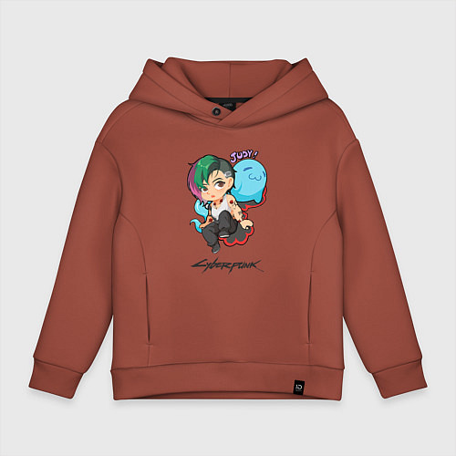 Детское худи оверсайз Cyberpunk 2077 Judy Киберпанк Джуди / Кирпичный – фото 1