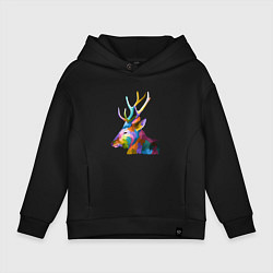 Толстовка оверсайз детская Цветной олень Colored Deer, цвет: черный