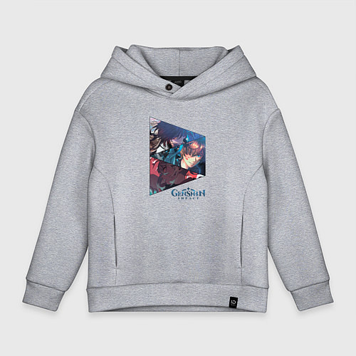 Детское худи оверсайз Чжун Ли, Тарталья, Кадзуха / Меланж – фото 1