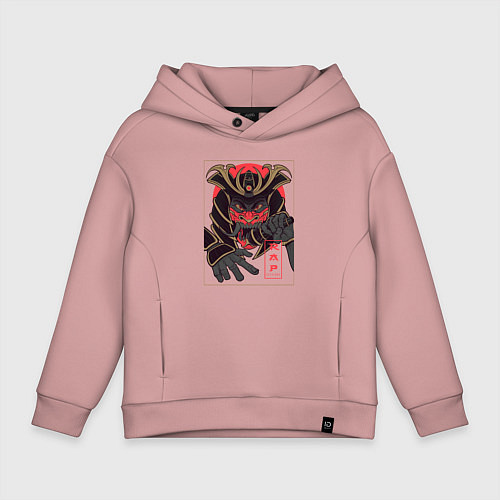 Детское худи оверсайз Самурай рэпер делает Rock the microphone / Пыльно-розовый – фото 1
