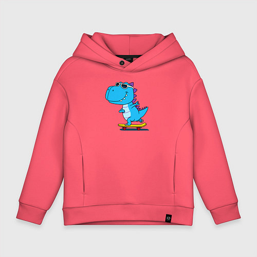 Детское худи оверсайз Динозавр скейтбордист / Коралловый – фото 1