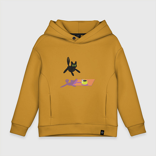 Детское худи оверсайз Летающий кот Кот и мышь / Горчичный – фото 1