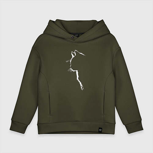 Детское худи оверсайз Черный кот силуэт / Хаки – фото 1