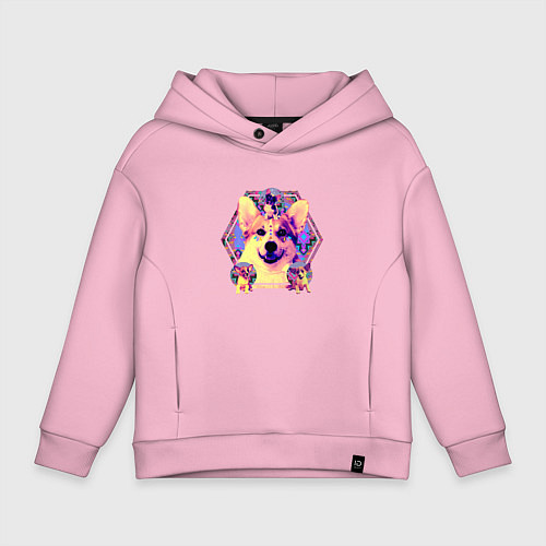 Детское худи оверсайз Коллаж с Корги Психоделика / Светло-розовый – фото 1