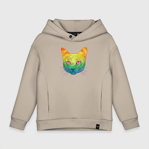 Детское худи оверсайз Радужный котик rainbow cat / Миндальный – фото 1