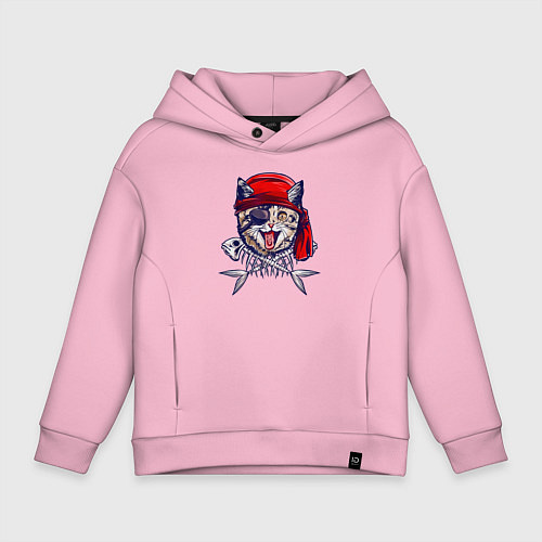 Детское худи оверсайз Кот пират и рыбьи кости / Светло-розовый – фото 1