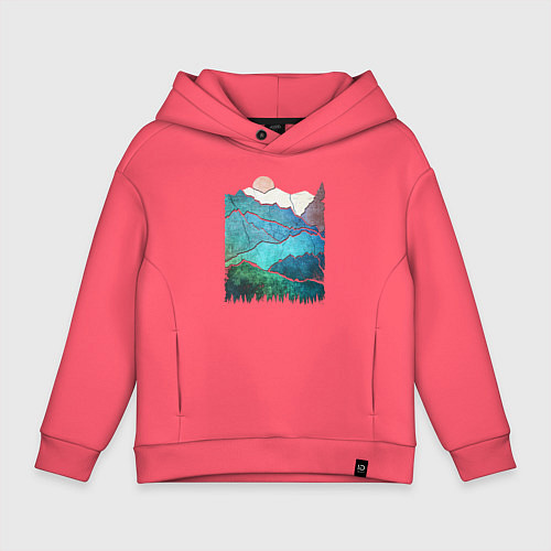 Детское худи оверсайз Большие горы и маленький медведь / Коралловый – фото 1