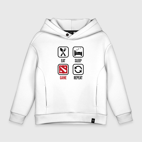 Детское худи оверсайз Eat Sleep Dota Repeat / Белый – фото 1