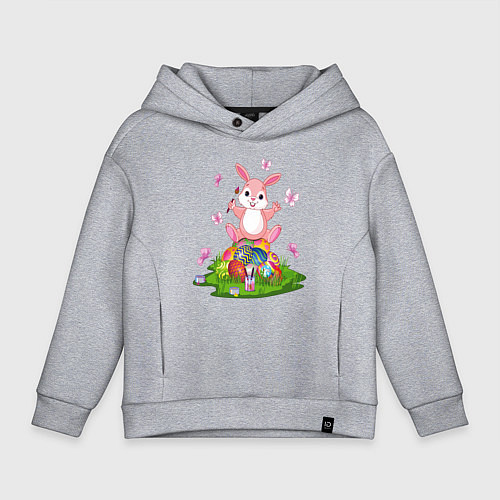 Детское худи оверсайз BUNNY PAINTS EGGS / Меланж – фото 1