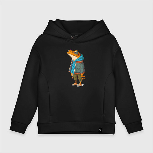 Детское худи оверсайз Оранжевая лягуха / Черный – фото 1