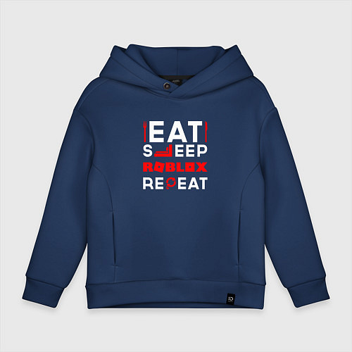Детское худи оверсайз Надпись Eat Sleep Roblox Repeat / Тёмно-синий – фото 1