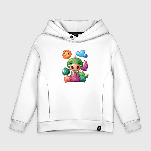 Детское худи оверсайз Динозаврик детская картинка / Белый – фото 1