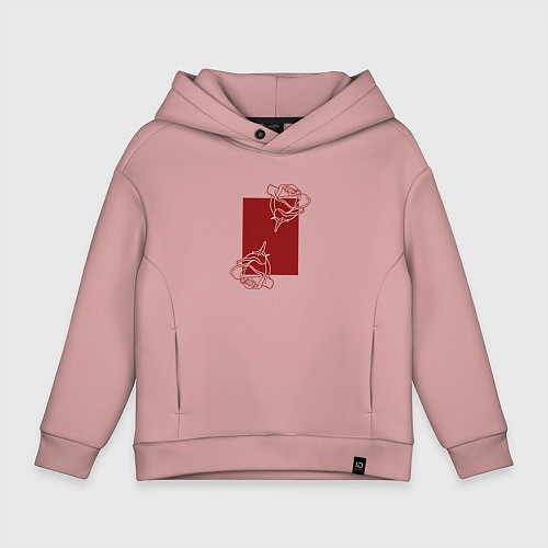 Детское худи оверсайз Розы с красным прямоугольником / Пыльно-розовый – фото 1