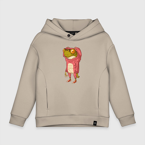 Детское худи оверсайз Лягушка в костюме зайчика / Миндальный – фото 1