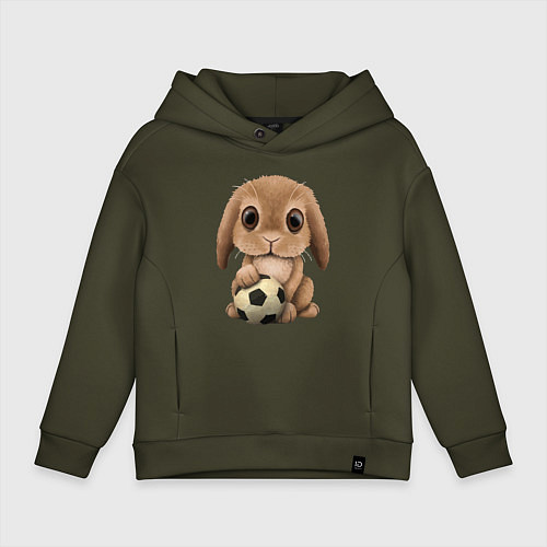 Детское худи оверсайз Футбол - Кролик / Хаки – фото 1