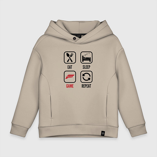 Детское худи оверсайз Eat - sleep - Forza Horizon - repeat / Миндальный – фото 1